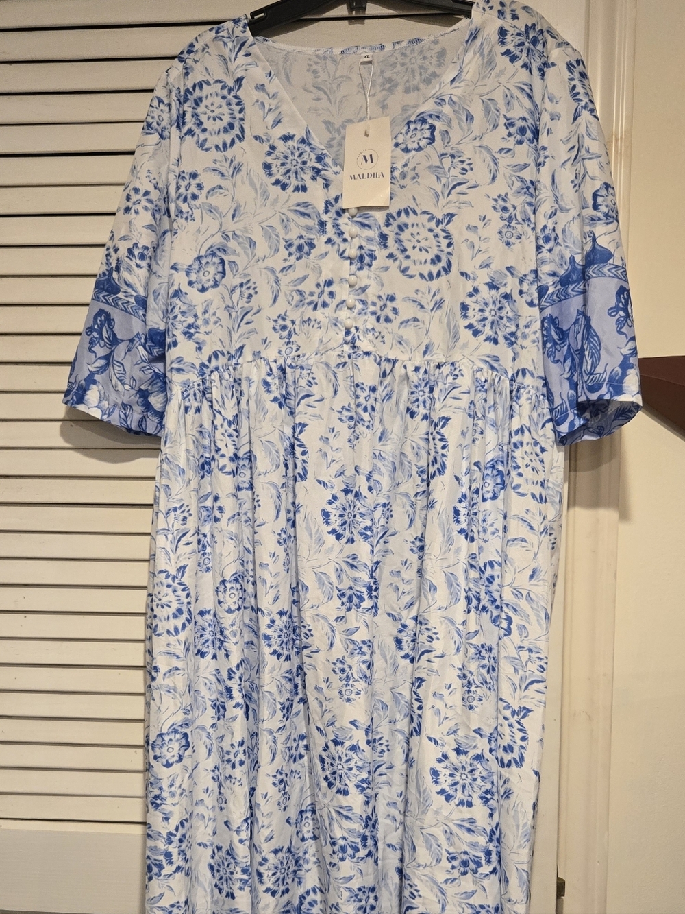 Blue & White Floral Maxi Dress
